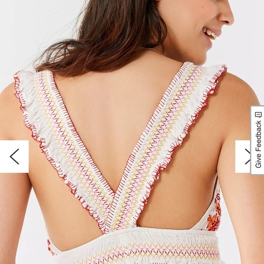 Urban Outfitters Cream Embroidered Crop Bralette with Red & Orange Accents - Picture 3 of 15